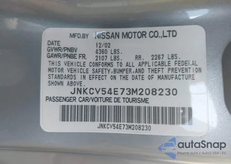 2003 Infiniti G35 Base W/6 Speed Manual z USA, uszkodzony, nr VIN JNKCV54E73M208230